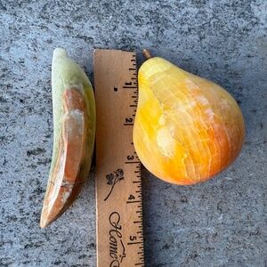 Vintage Alabaster Pear Marble Banana Fruit Figurines Lot Of Two 4” Heavy Stone.